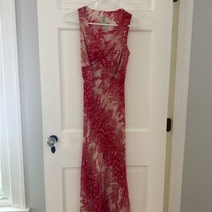 Ice Vintage Sleeveless Red Fern-Pattern Beaded Midi Dress